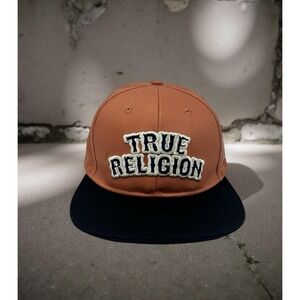True Religion Hat Cap Snap Back Caramel Cafe Black Embroidered Western Mens OS